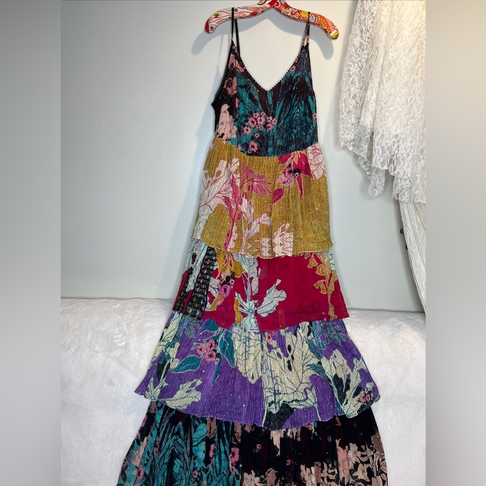 Anthropologie x Bhanuni by Jyoti Tiered Mixed Print Embellished Maxi Dress - Picture 4 of 11
